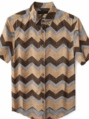Banana Republic Men’s Short-Sleeve Zigzag Button-Up Shirt - Brown & Black NWOT